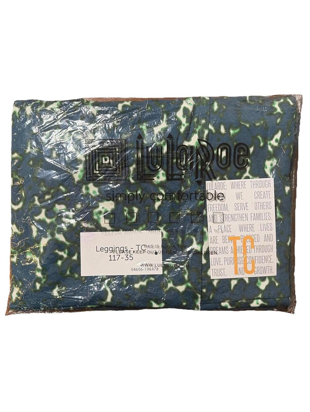 NWT LuLaRoe Halloween Batik Dye Pattern in Teal & Green Leggings Size TC 12-18 - Picture 5 of 6